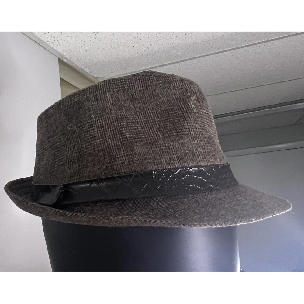 Decorated Originals Women's Brown Tweed Fedora Hat Satin Lining Short Brim